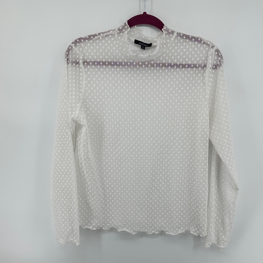 Ambiance‎ Grunge Edgy Coquette Romantic Soft White Sheer Polka Mesh Dot Top Sz1X